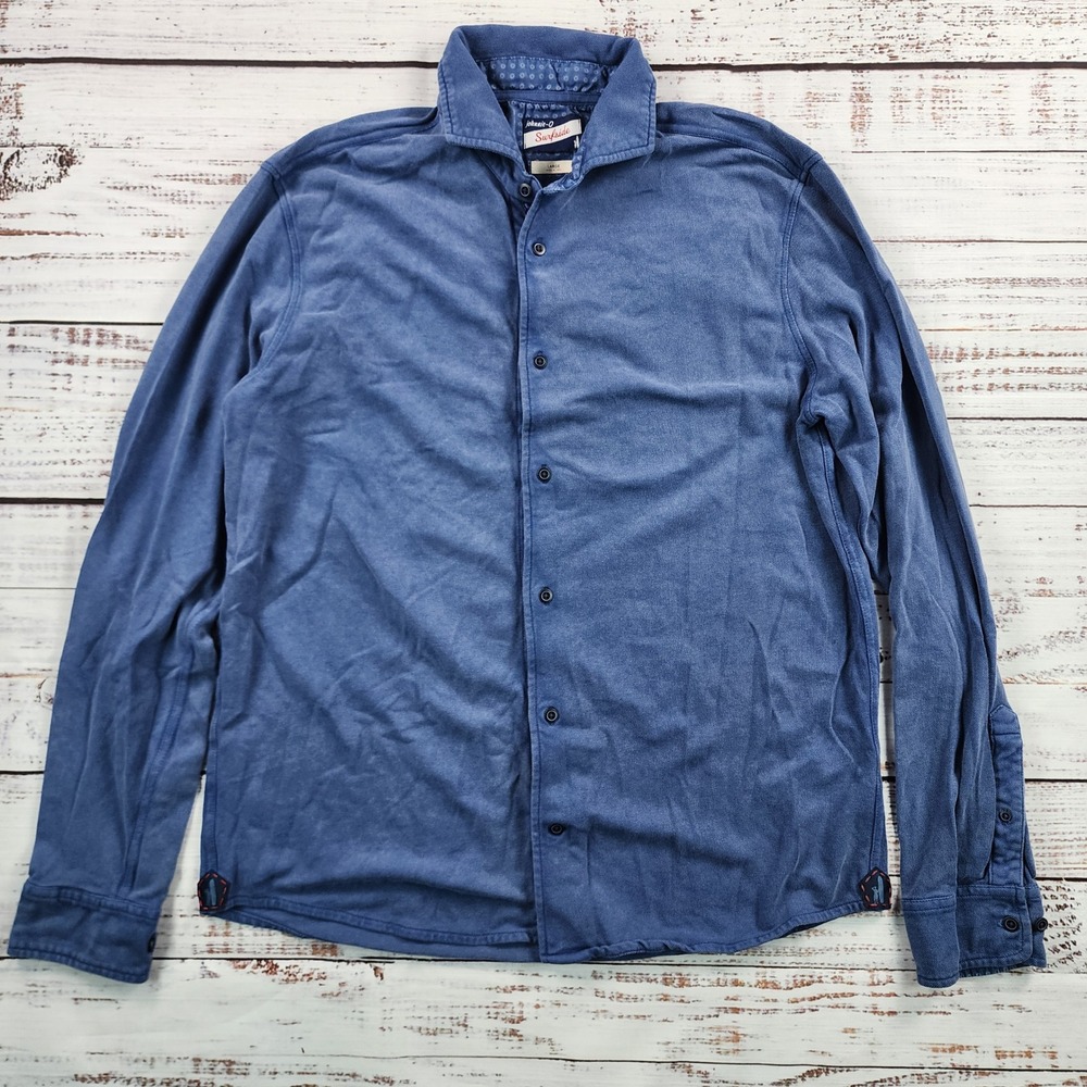 Johnnie-O Surfside Long Sleeve Button Up Shirt Mens L Wake Blue JMWL6180